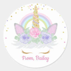 Pink, Purple & Gold Rainbow Unicorn Birthday Classic Round Sticker