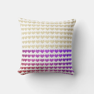 Pink Purple Gold Sparkly Glittery Hearts Patterns Outdoor Pillow