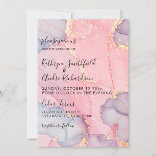 Pink Purple Gold Vintage Wedding Invitation