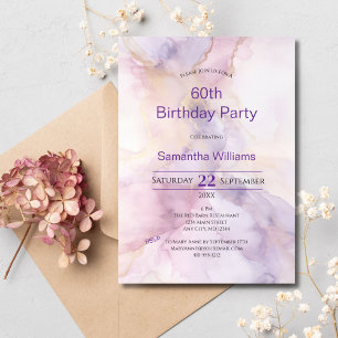 Pink Purple Gold Watercolor 60th Birthday Invitation