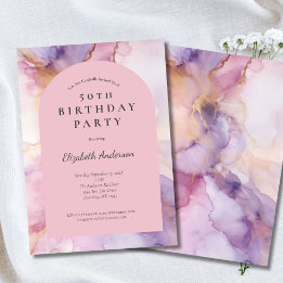 Pink Purple Gold Watercolor Arch 50th Birthday Invitation