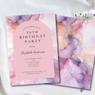 Pink Purple Gold Watercolor Arch 50th Birthday Invitation