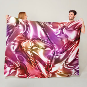 Pink Purple Gold Wavy Metallic Look Fleece Blanket