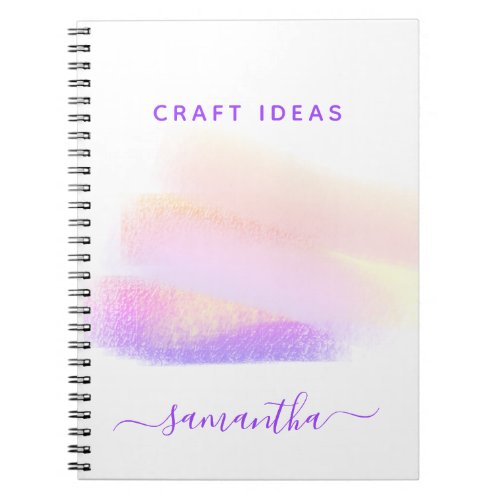 Pink purple golden brushstrokes name craft ideas notebook