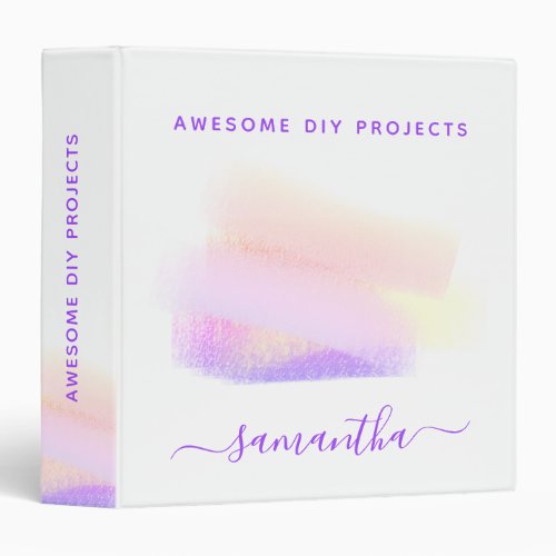 Pink purple golden brushstrokes name diy projects 3 ring binder