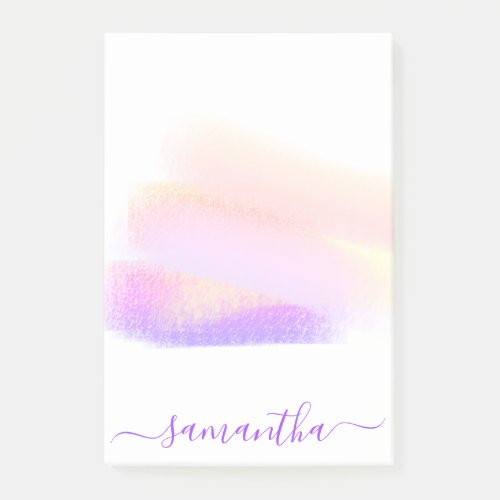 Pink purple golden brushstrokes name script post_it notes
