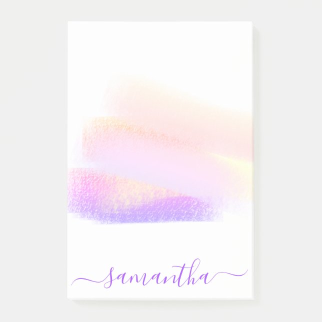 Pink purple golden brushstrokes name script post-it notes (Front)