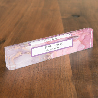 pink ,purple , golden marble desk name plate