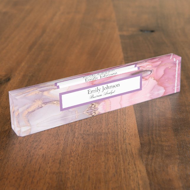 pink ,purple , golden marble desk name plate (Side)
