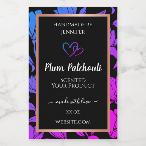 Pink Purple Gradient Floral Product Label on Black