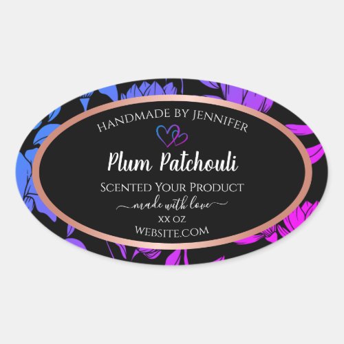 Pink Purple Gradient Floral Product Label on Black