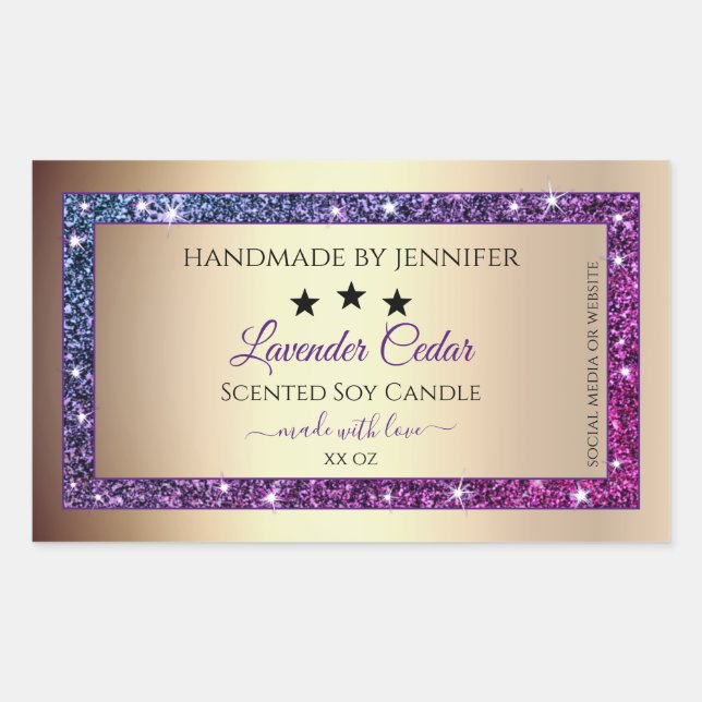 Pink Purple Gradient Glitter Product Labels Gold (Front)