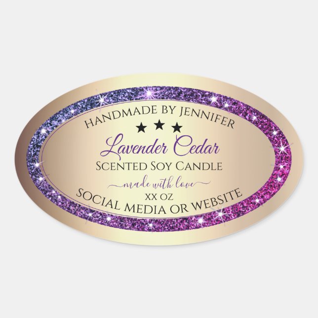 Pink Purple Gradient Glitter Product Labels Gold (Front)