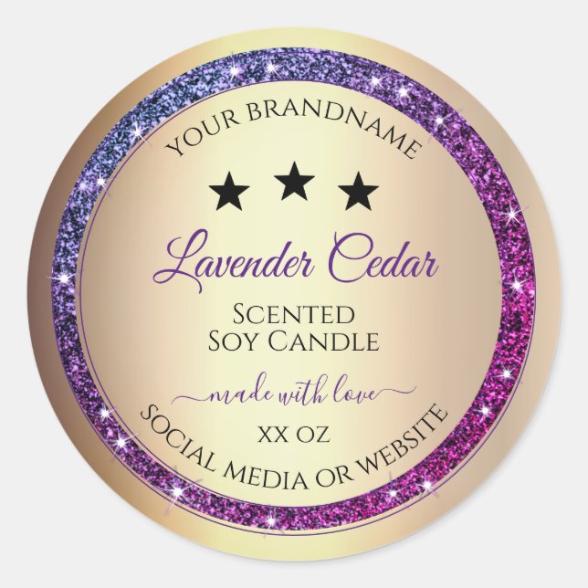 Pink Purple Gradient Glitter Product Labels Gold (Front)