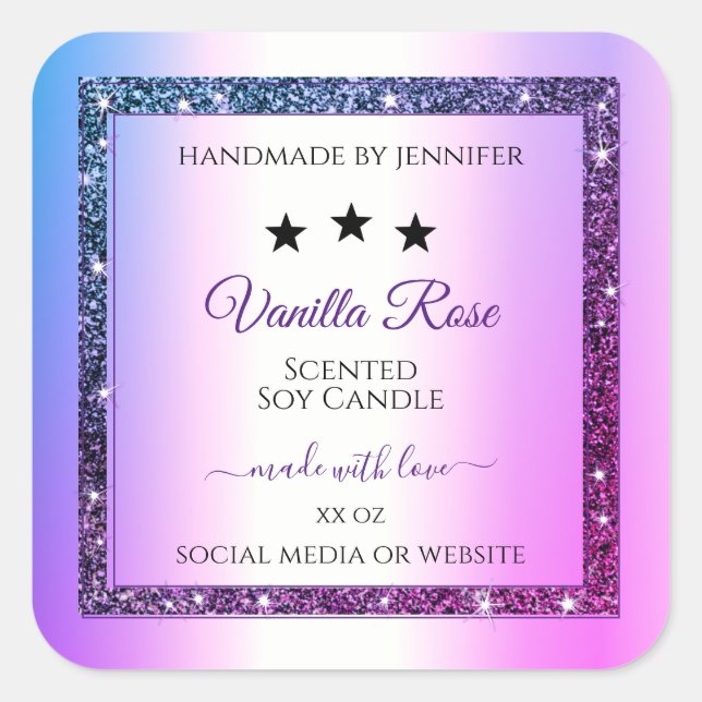 Pink Purple Gradient Glitter Spark Product Labels (Front)