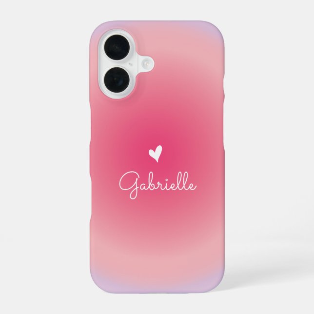 Pink Purple Gradient Heart Minimal Script Name Iphone Case (Back)