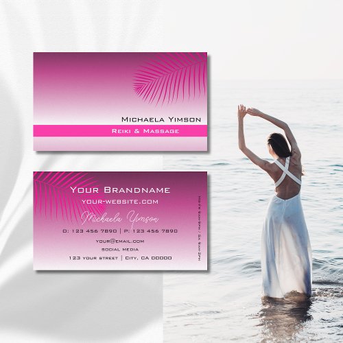 Pink Purple Gradient Modern with Palm Leaf Simply Business Card