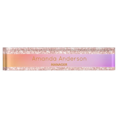 Pink purple gradient rose gold glitter blush pink desk name plate