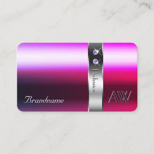 Pink Purple Gradient Silver Effects with Initials Business Card