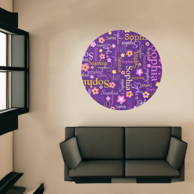 Pink purple graphic flowers text name kids rug (Insitu (Indoor 1))