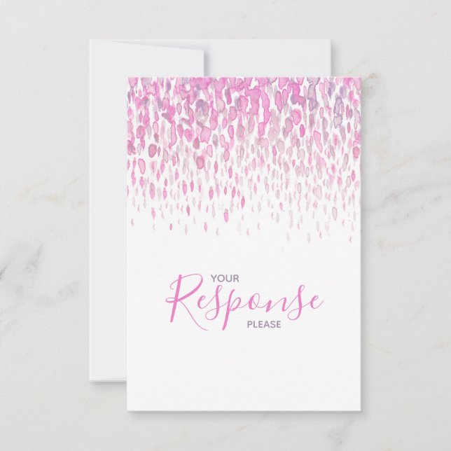 Pink purple gray abstract art wedding reply RSVP (Front)
