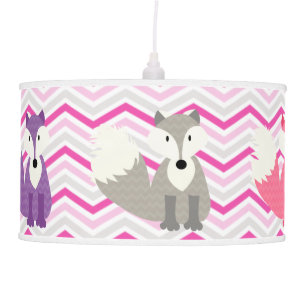 Pink, Purple, Gray Foxes on Chevron Pendant Lamp