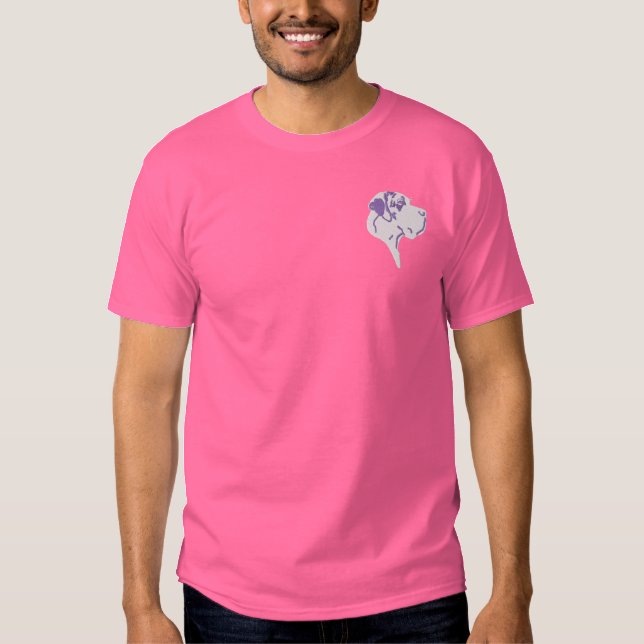 Pink Purple Great Dane Portrait Embroidered T-Shirt (Front)
