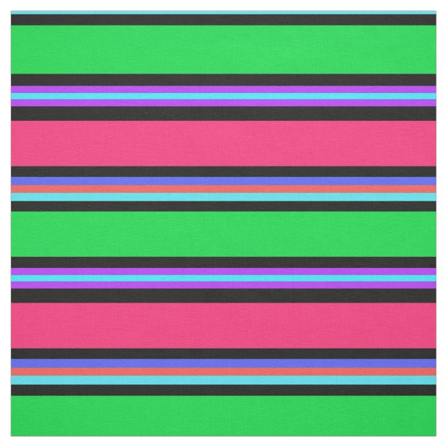 Pink Purple Green Blue Stripes Lines Fabric (Swatch)