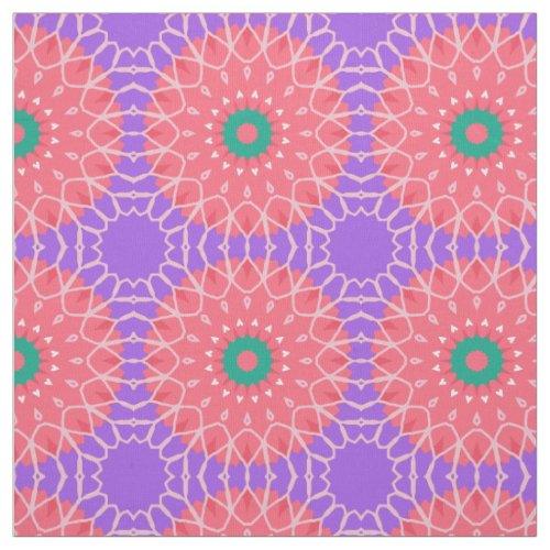 Pink Purple Green Boho Chic Artsy Mandala Pattern Fabric