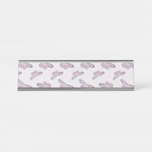 Pink Purple Green Butterfly Painting Desk Name Plate