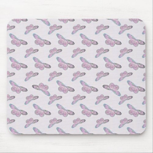 Pink Purple Green Butterfly Painting Mouse Pad