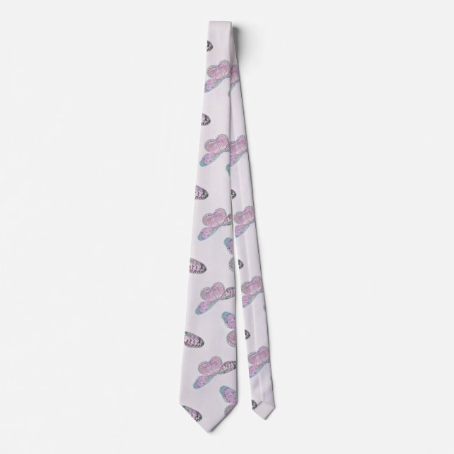Pink Purple Green Butterfly Painting Neck Tie (Front)
