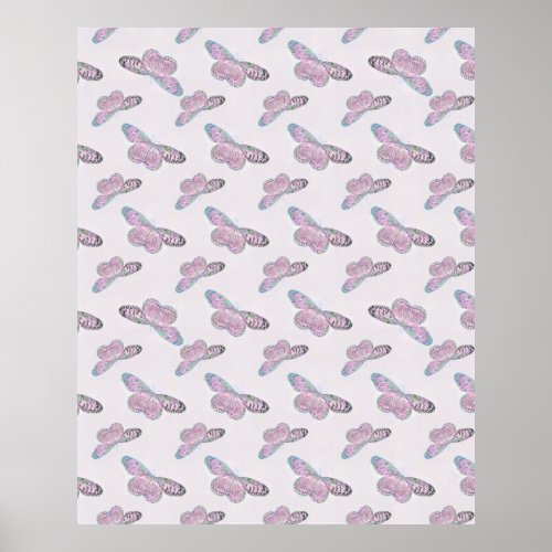 Pink Purple Green Butterfly Painting Poster