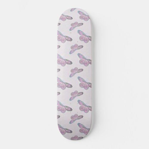 Pink Purple Green Butterfly Painting Skateboard