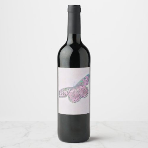 Pink Purple Green Butterfly Painting Wine Label