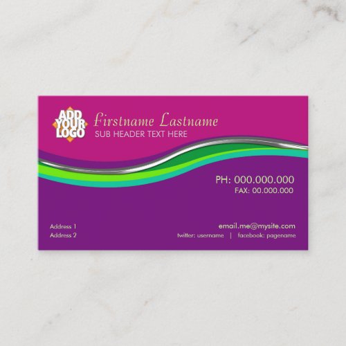 Pink Purple Green Curves Business Card