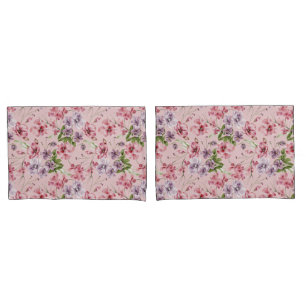 Pink Purple Green Floral Greenery Elegant Pillow Case