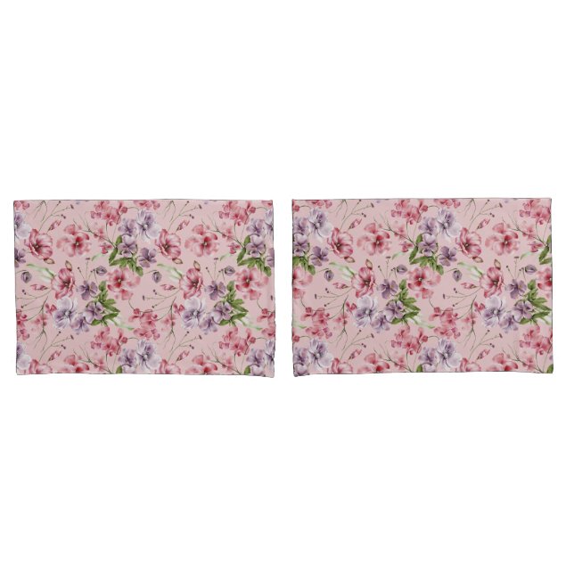Pink Purple Green Floral Greenery Elegant Pillow Case (Front-Set)