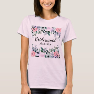 Pink Purple & Green Floral Watercolor Bridesmaid T-Shirt