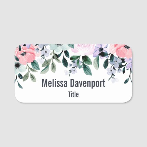  Pink Purple  Green Floral Watercolor Name Tag