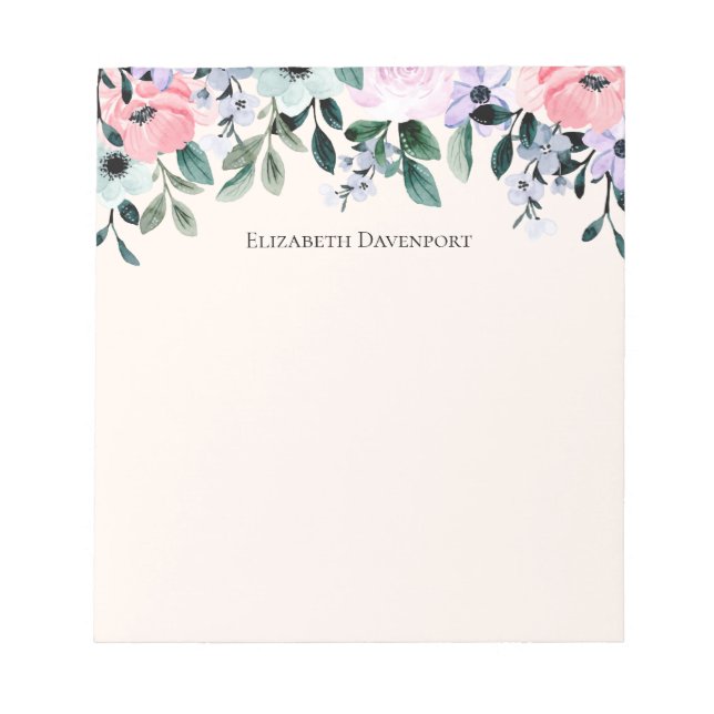 Pink Purple & Green Floral Watercolor Notepad (Front)