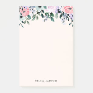 Pink Purple & Green Floral Watercolor Post-it Notes