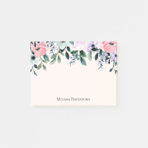 Pink Purple & Green Floral Watercolor Post-it Notes