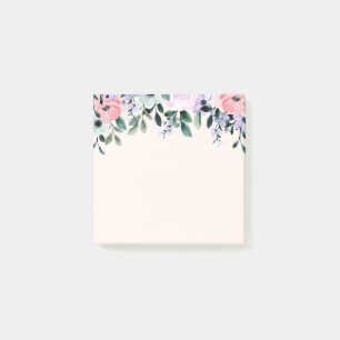 Pink Purple & Green Floral Watercolor Post-it Notes