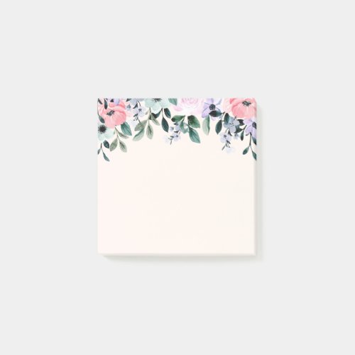 Pink Purple  Green Floral Watercolor Post_it Notes