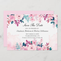 Pink Purple Green Floral Watercolor Wedding  Save  Save The Date