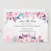 Pink Purple Green Floral Watercolor Wedding  Save The Date