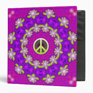 Pink Purple Green Glow Peace Energy Mandala 3 Ring Binder