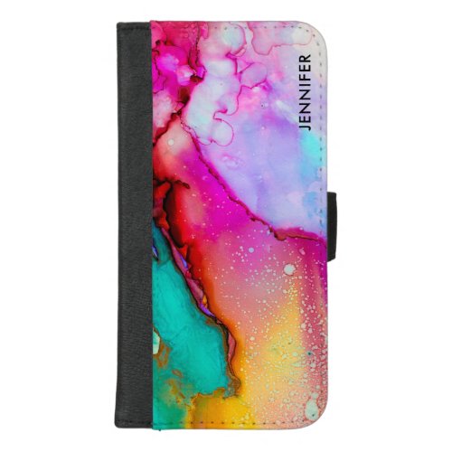 Pink Purple Green Marble Abstract Watercolor iPhone 87 Plus Wallet Case