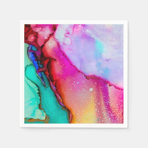Pink Purple Green Marble Abstract Watercolor Napkins